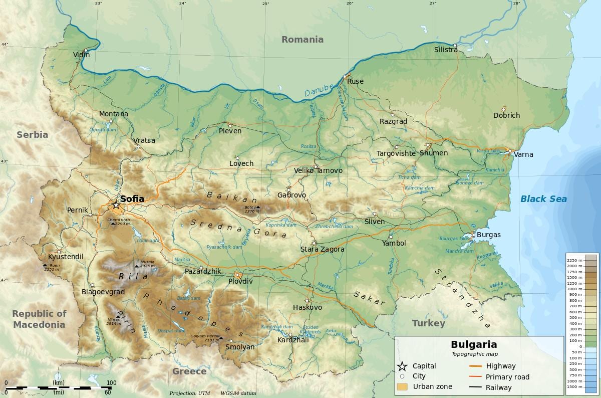kaart, geograafia Bulgaaria