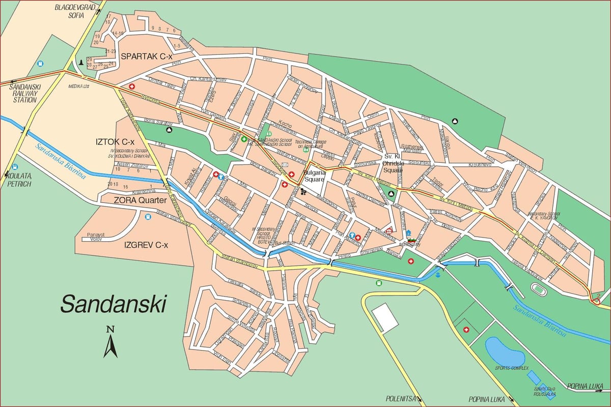 kaart sandanski, Bulgaaria